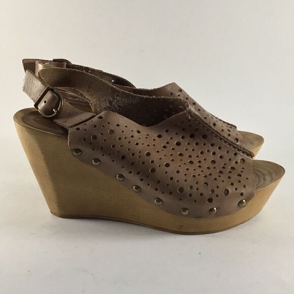 Natalia Blanco laser cut leather platform sandals slides brown size EU 38 US 8 - Picture 1 of 7